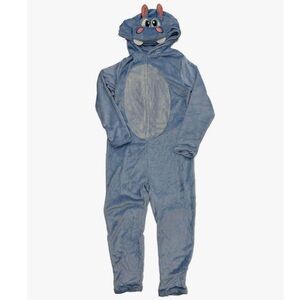 Briefly Stated Mens Plush Blue Hippo Hoodie Sleeper Hippopotamus Pajamas